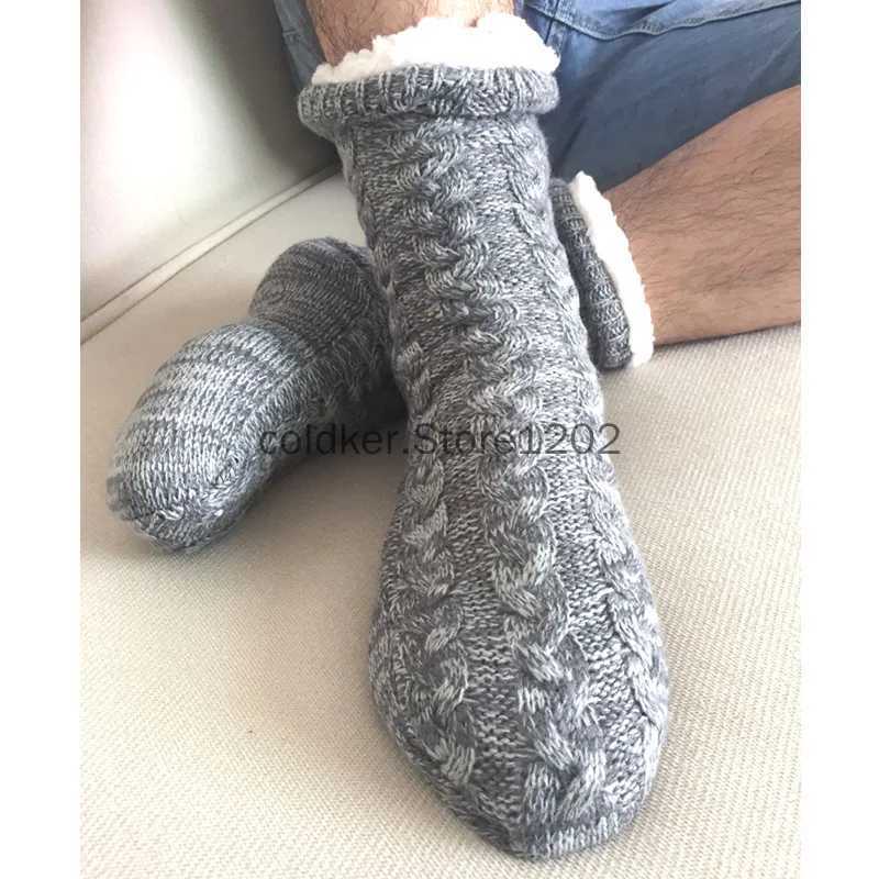 Winter Socks Mens Warm Home Soft Male Cotton Thickened Plus Velvet Sleeping Female Non Grip Floor Slippers Christmas GiftXJ241019