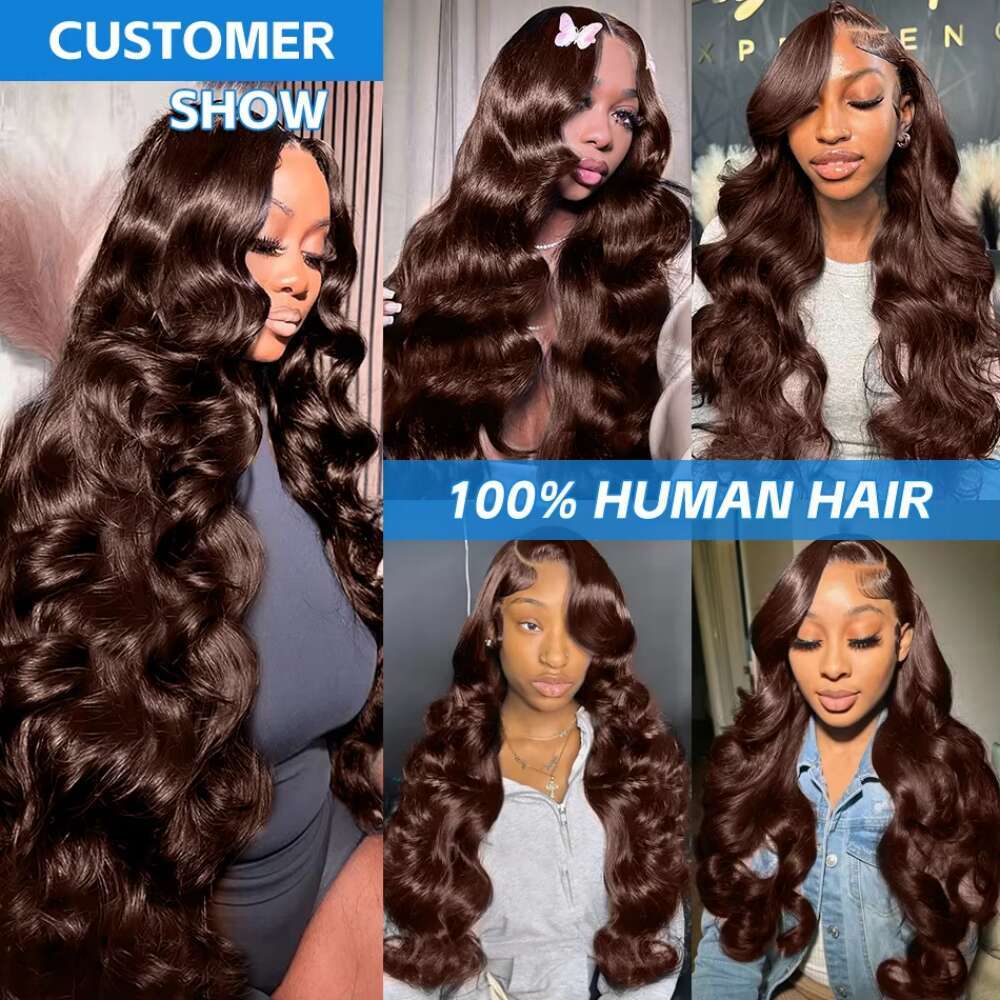 Lace x HD Frontal Body Wave Wig Chocolate Brown Colored Front Human Hair Preplucked Wigs For Women Density s