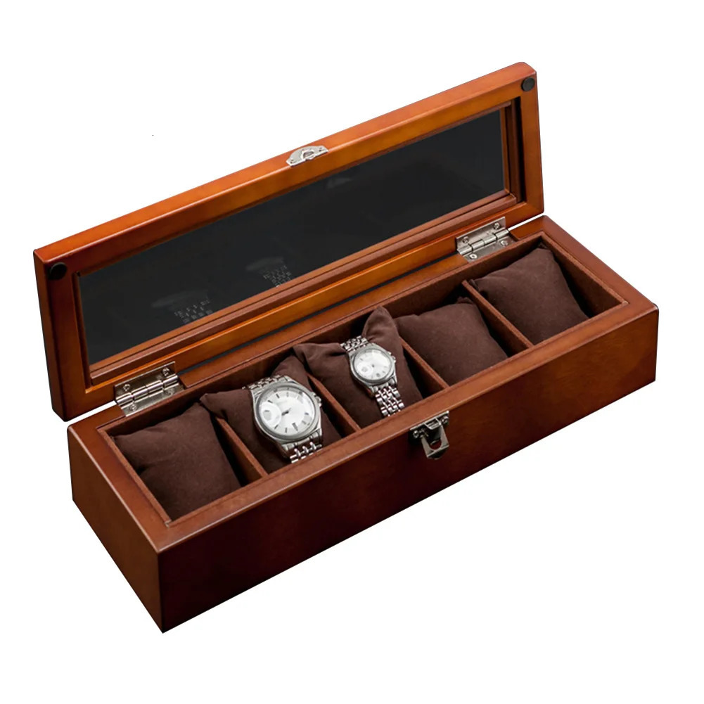5-slot wooden watch organizer with glass luxury watch box storage box mens watch display box fashion stand 241018