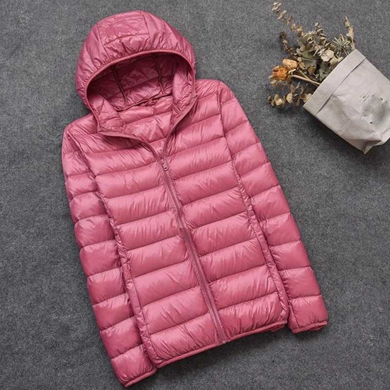 Autumn Winter Women 90% Ultra Light Down Jacket Duck Down Hooded Jacket Long Sleeve Warm Coat Female Solid Portable OutwearX241019