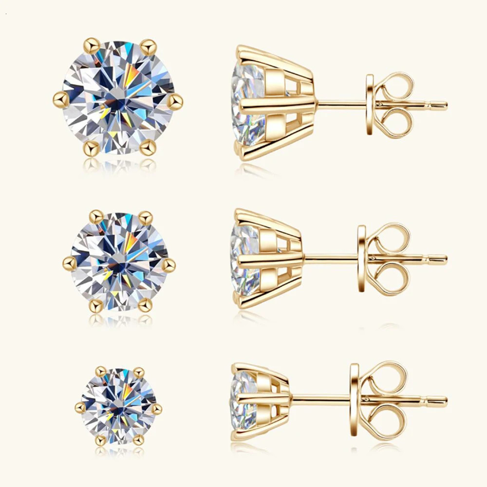 0.5-2ct Diamond Stud Earrings 18K Yellow Gold Plated 925 Silver Wedding Earrings Suitable for Luxury Jewelry for Women and Men with GRA 241018