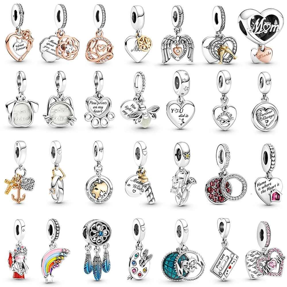 New 925 Sterling Silver pretty Heart & Mum Blue Dreamcatcher Charm Artist's Palette Dangle Charm Bracelet Gift For women gift wholesale