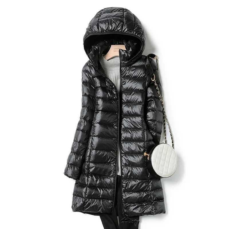 New 2023 Winter Women Down Jackets Long White Duck Down Ultra Light Thin Casual Puffer Slim Removable Hooded Coat FemaleX241019