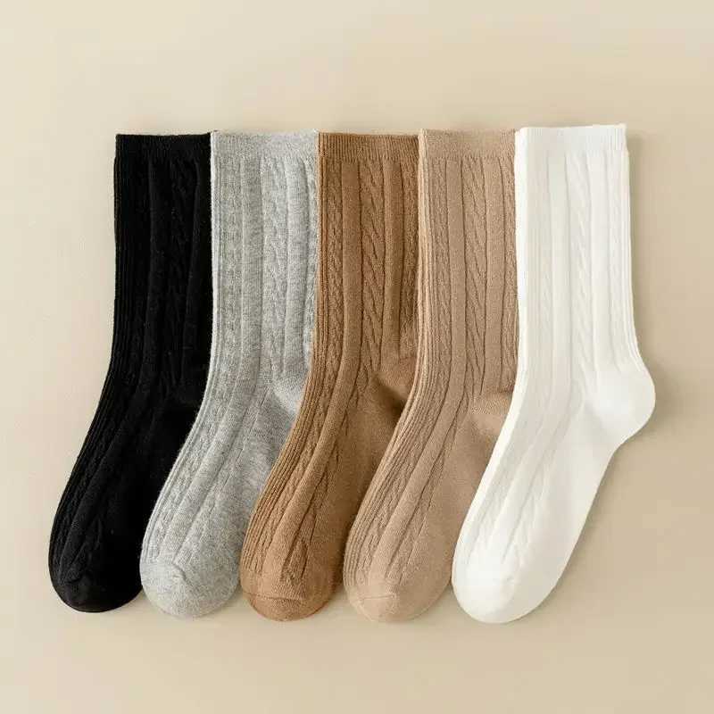 Men Socks Knitting Cotton Elastic Long Socks Men Male Keep Warm Floor Sleeping Socks Autumn Winter Japanese Fashion Solid CoffeeXJ241019