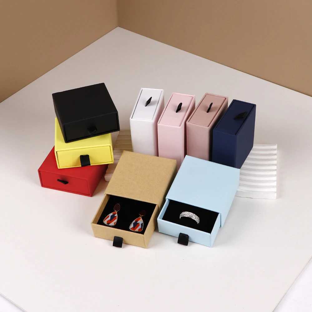 9-color 8x8x3.5cm square necklace earrings rings small jewelry gift display packaging box outer paper inner velvet wholesale W241019