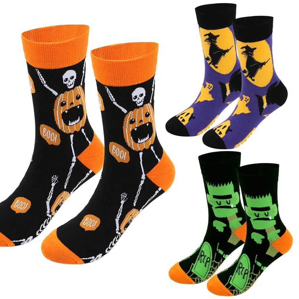 Halloween Mens Socks Large Size Cotton Funny Autumn Winter Festive Gift Socks for Male Cartoon Witch Pumpkin Tube SocksXJ241019