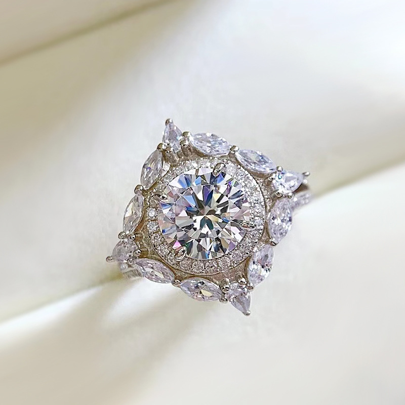 2024 Handmade Gorgeous SParkling Wedding Rings Luxury Jewelry Real 100% 925 Sterling Silver Round Cut White Moissanite Diamond Gemstones Party Women R