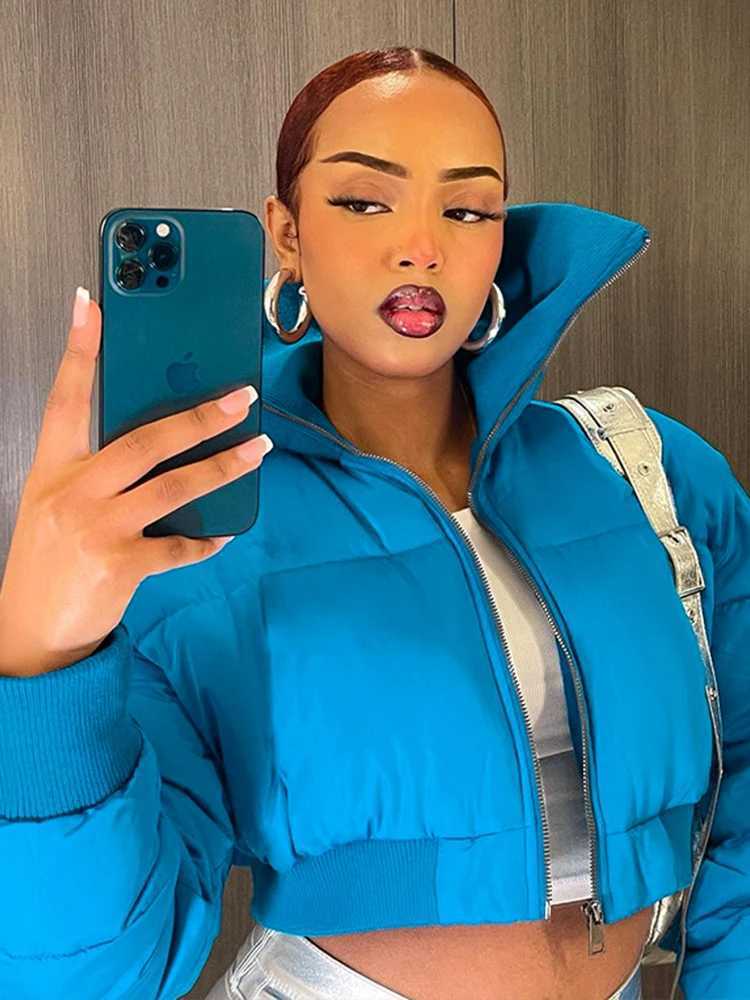 Women's Down Parkas Strange cat pads bubble puffs Parkas womens winter turtle neck zipper warm short jacket T-shirt fashionable hippie cut jacket