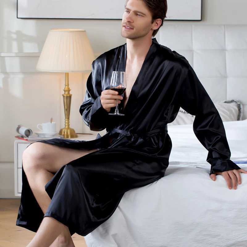 Plus Size 3XL Men Long Bathrobe Sleepwear Black Bridegroom Wedding Robe Spring Summer Sleepwear Nightwear Loose Satin Home WearXJ241018
