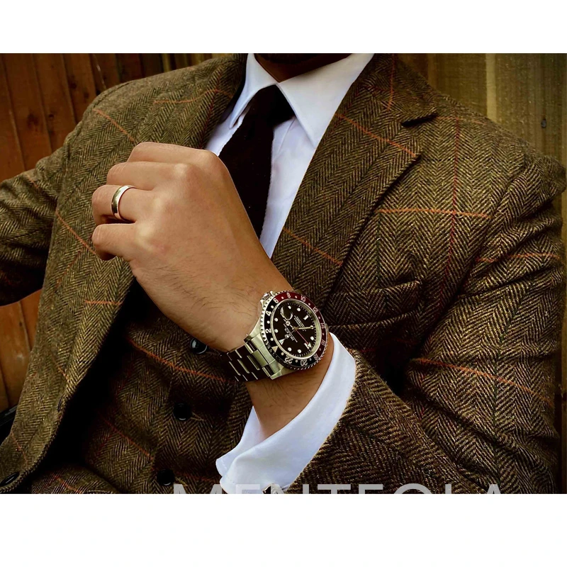 Tweed Wool Men Suits for Business Winter Vintage Notched Lapel 3 Piece Wedding Tuxedo Brown Herringbone Slim Fit Jacket with Vest Pants British Style