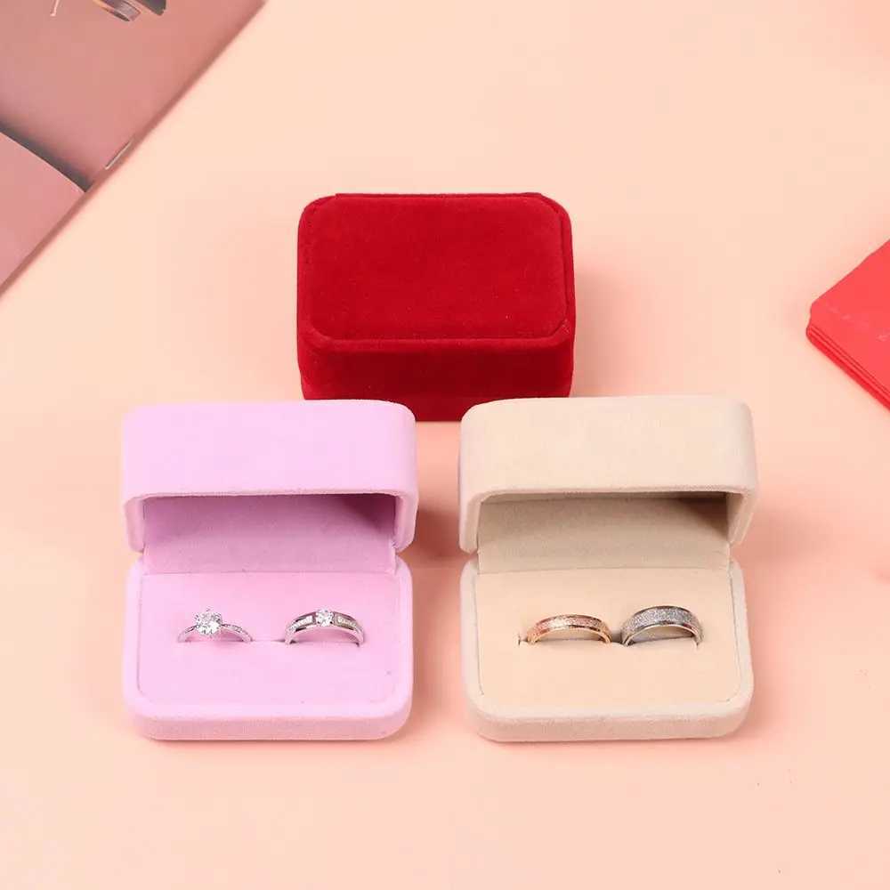 Square Velvet Bead Treasure Box Couple Double Ring Box Wedding Ring Display Box Storage Organizer Gift Packaging Box W241019