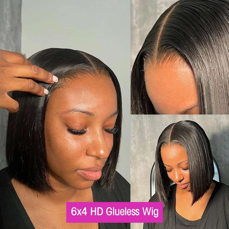 to Wear Ready Go Glueless Wig Bone Straight x HD Lace Frontal Short Bob Human Hair Transparent Closure