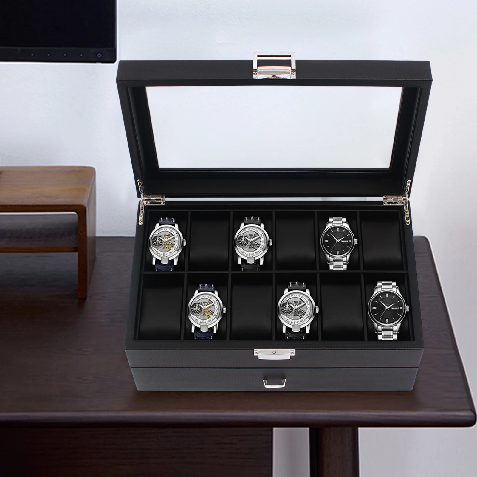 24 slot mens watch storage box large jewelry display box organizer black 241018