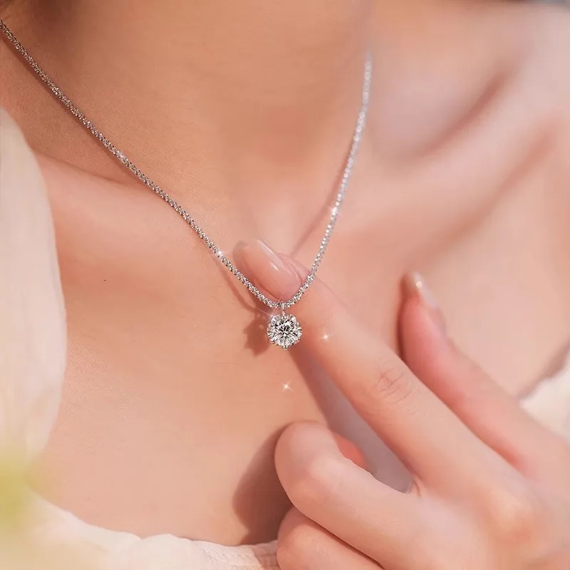 1-2CT pendant necklace suitable for womens parties and weddings 925 sterling silver sparkling diamond copper flower chain exquisite jewelry 241018
