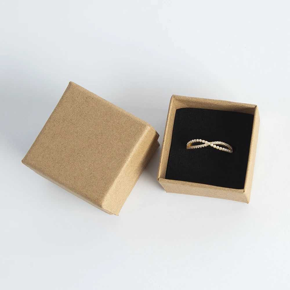 10pack loose ring box 4x4x3cm brown cowhide gift cardboard box jewelry necklace earrings womens packaging box sponge W241019