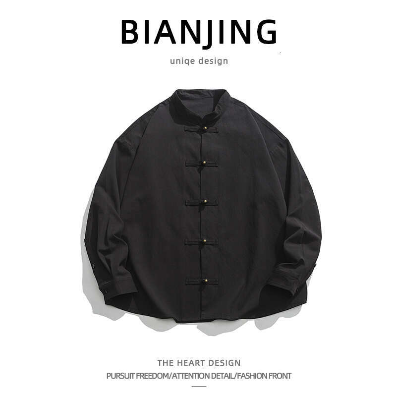 shanshi Men's shirts New Tang suit Chinese long sleeved loose casual stand up collar Zhongshan shirt men's thin style