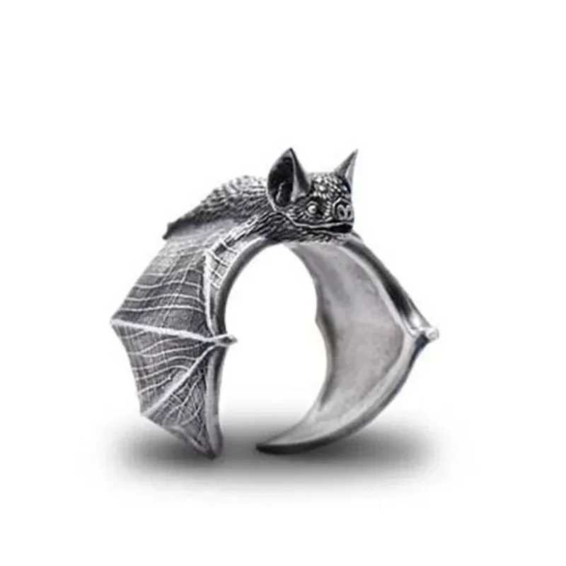 Retro black stainless steel batwing couple ring mens punk style personalized finger ring hip-hop jewelry accessories Y241019