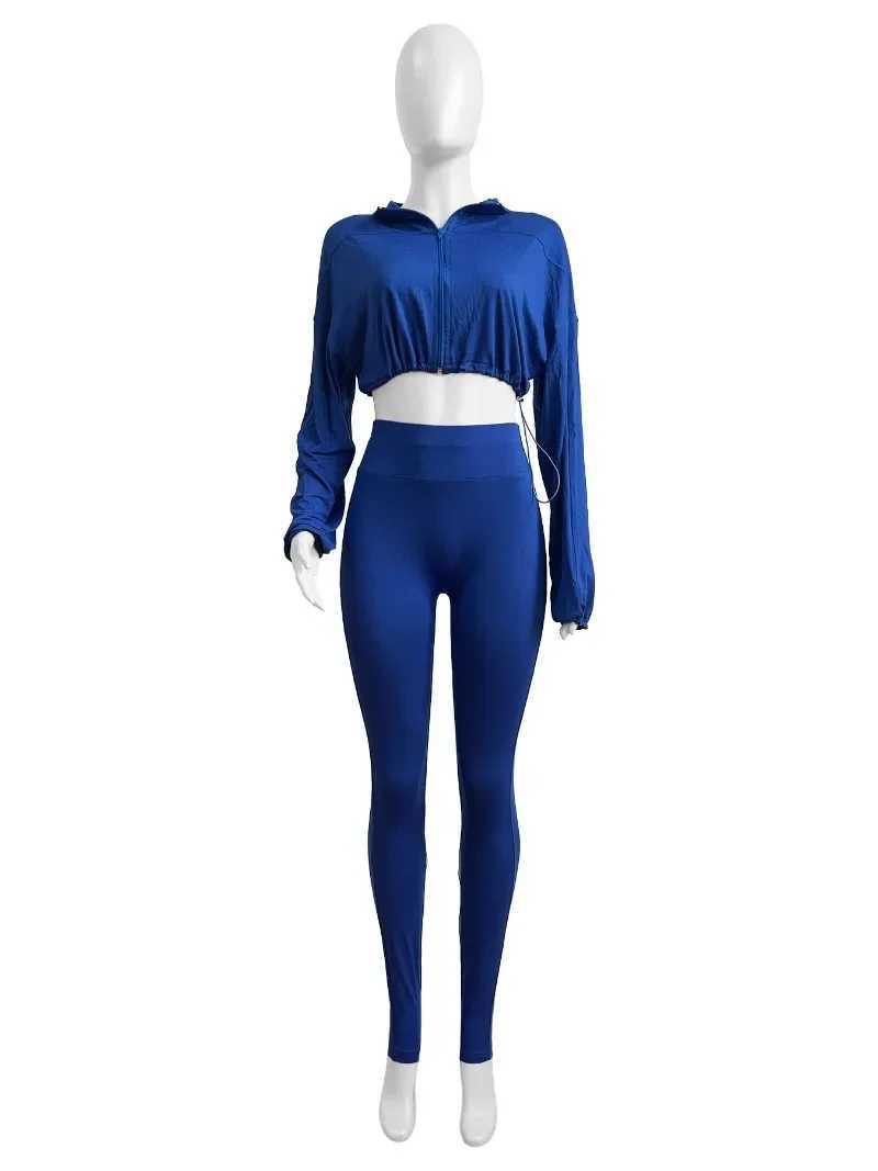 Women's Two Piece Pants 2024 Autumn Womens Trend Solid 2-piece Track Suit Zipper Long Sleeve Drag Jacket Crop Top+Leg Pants Jogging Set Y241019NQ