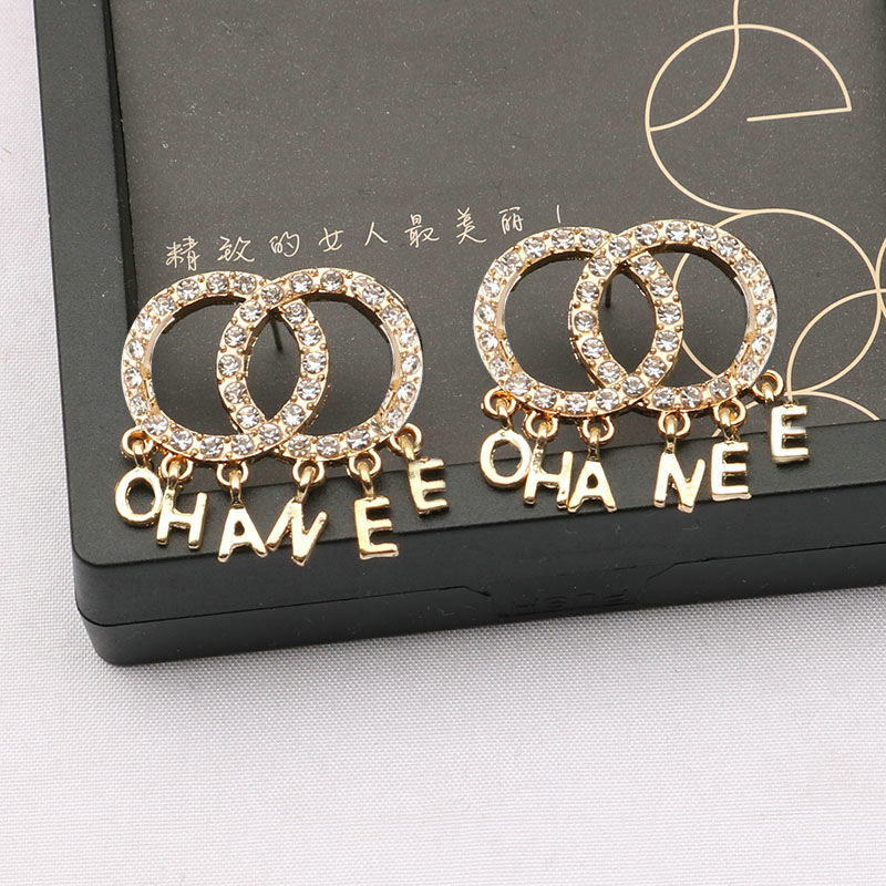 Designer Dia Tassel Dangle Double Letters Stud Earrings Brand Women Earring Party Wedding Engagement Lovers Gift Free shipping