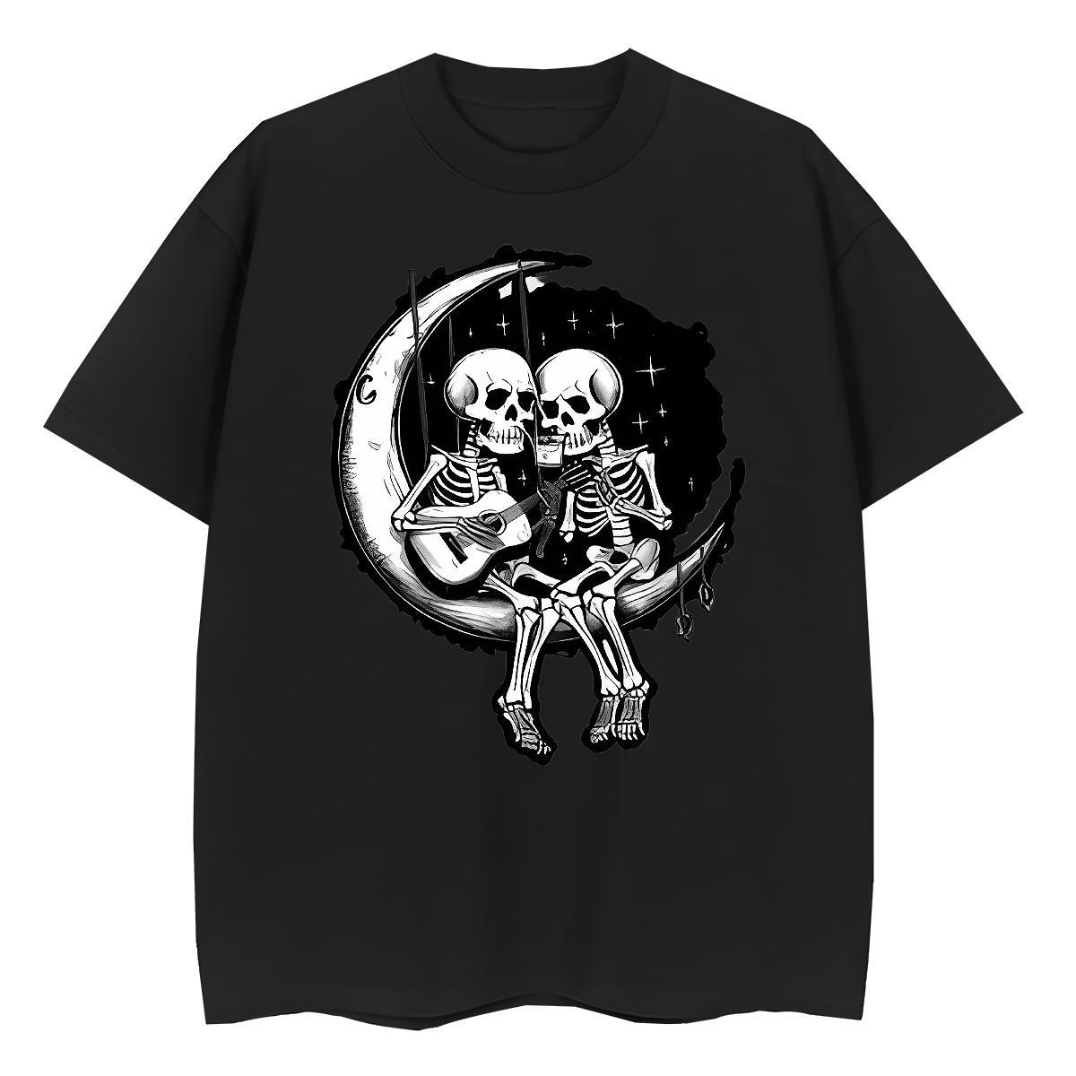 Fashion Women T Shirts 230g Cotton Breathable Spring Summer moon Unisex Tshirts Popular Black White Clothes Shirt