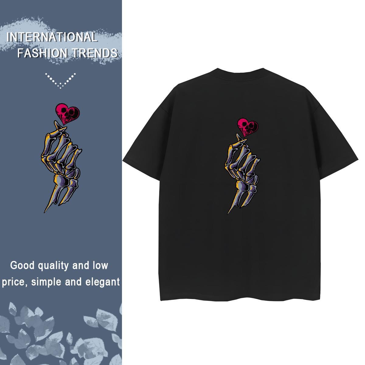 Custom T-Shirts 230g 100% Cotton Breathable Crew Neck Hip Hop Street skull Couples T Shirts Unisex Cartoon Anime Tee Shirt