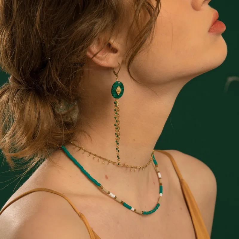 Handmade colored polymer clay bead necklace suitable for womens bohemian stainless steel necklace party gift 241018