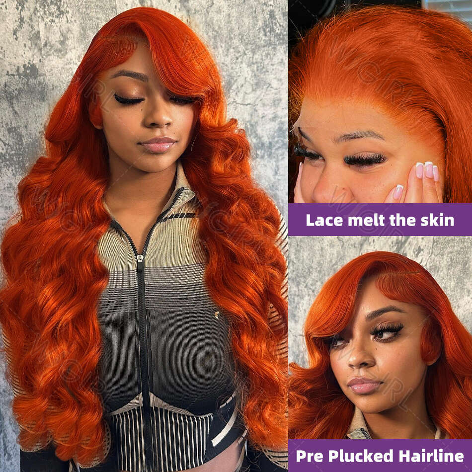 30 32Inch Ginger Orange Body Wave Wig Brazilian 220% 13x4 13x6 HD Lace Frontal Human Hair Wigs For Women