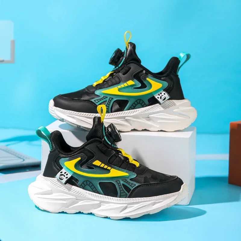 Athletic Outdoor Autumn leather childrens sports shoes rotating buckle outdoor boys running shoes soft sole anti slip teeth casual sports shoes H24101