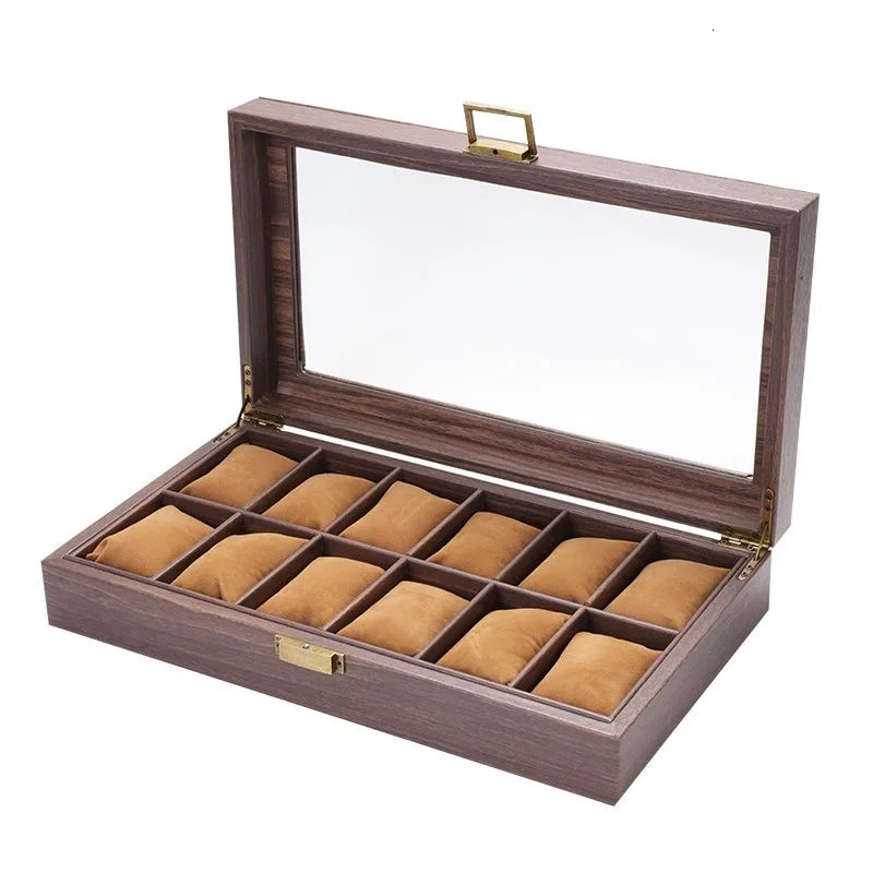 WELLZONE Retro Style Imitation Wood Watch Box Chinese Style Brown Leather Glasses Storage Box Creative Gift Jewelry Box 241018