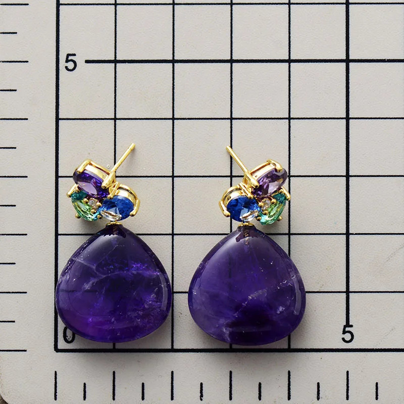Luxury gold-plated amethyst stud pendant female earring designer fashionable and elegant jewelry 241018