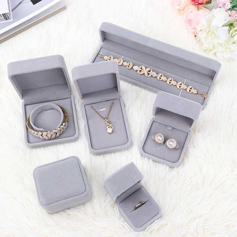 Exquisite Grey Velvet Series Jewelry Box Ring Box Bracelet Bracket Pendant Necklace Storage Organizer Jewelry Display Box W241019