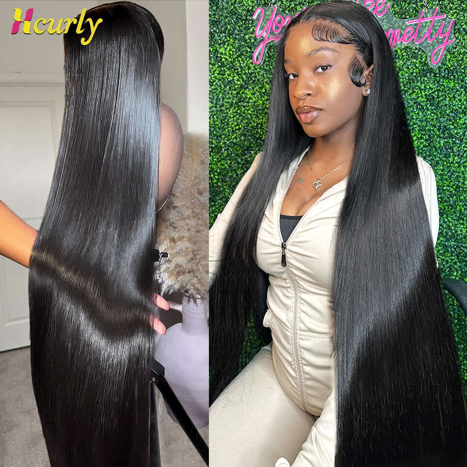 30 40 Inch Straight Front Human Hair 13x4 13x6 HD Transparent Lace Frontal For Women 220 Density Brazilian Wigs