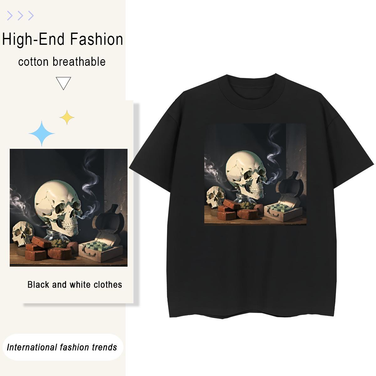 Factory Direct Womens T Shirts 230g Cotton Crew Neck Home Outdoor skull Lady T shirt Female Cartoon Print Top Tees