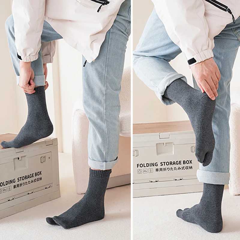 5 Pairs 2 Finger Terry Socks Short Man Cotton Solid Thick Thermal Keep Warm Business Simple At Home Floor Sleep Toe Socks WinterXJ241019