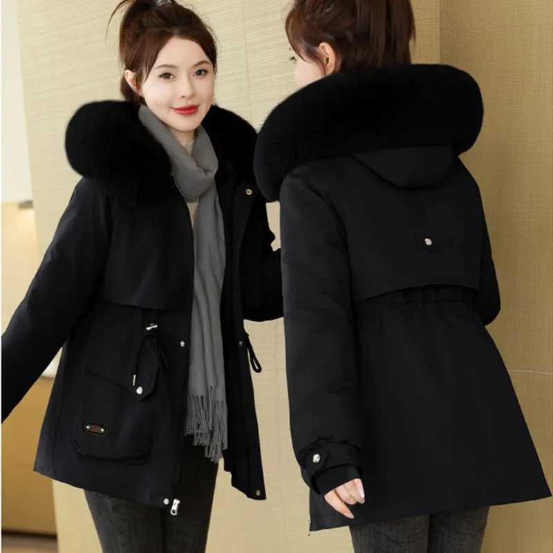 Women Winter Jacket New Down Cotton Coat Mid Long Korean Detachable Cotton Lining Hooded Parkas Female Windbreakers OuterwearX241019