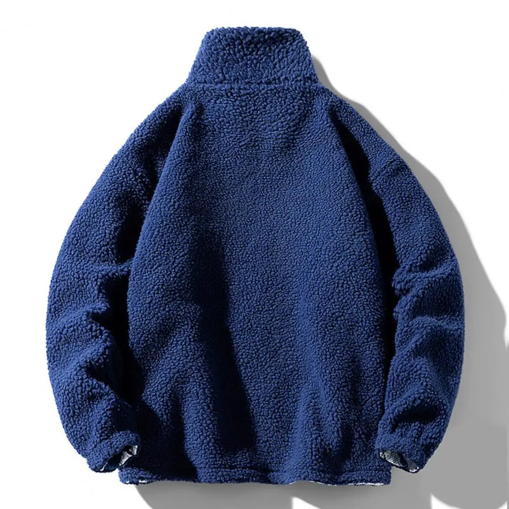 Mens thick jacket thick and warm mens artificial Sherpa jacket rack collar zipper pocket casual and loose suitable for keeping warm in autumn and wint