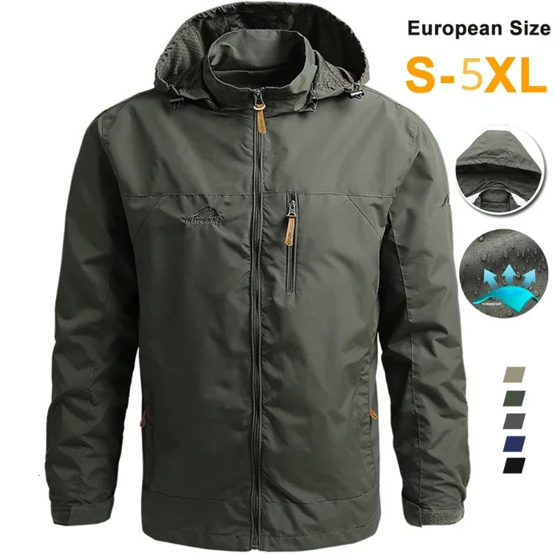 Outdoor sports mens jacket loose and comfortable top waterproof and windproof work jacket hooded attack jacket 241007