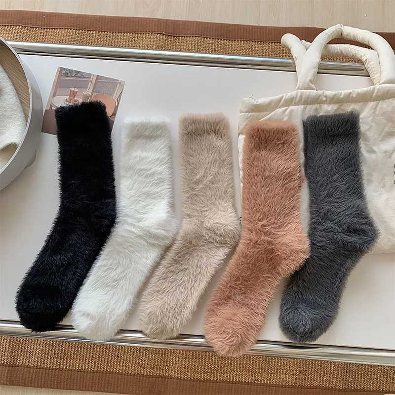 Autumn Winter Imitation Mink Fleece Middle Tube Socks Mens Solid Soft Plush Thickened Warm Socks Home Sleep Floor Socks For MenXJ241019