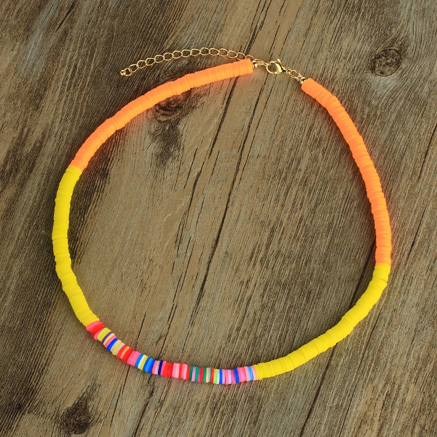 KELITCH Bohemian Womens Necklace Heishi Beaded Necklace Handmade Rainbow Color Necklace Polymer Clay Fashion Jewelry Wholesale 241018