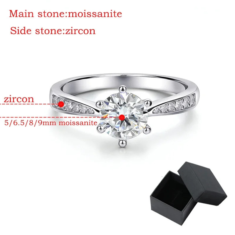 Smyoue Real 0.5-3CT Womens Wedding Ring Pure Silver Round Shining Diamond Card Engagement Ring Gift 241007