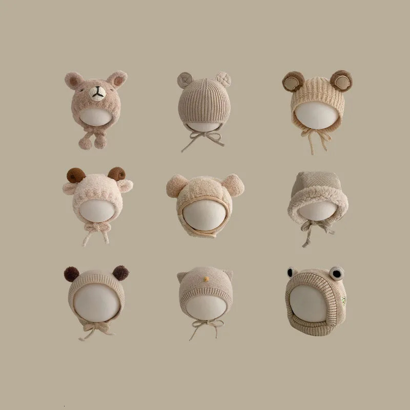 Cute Knitted Ponbang Baby Hat Thick and Warm Girl Boy Bunny Winter Ears Warm Hat Set Childrens Glove Hat Hat Hat Suitable for borns 0-24M 241019