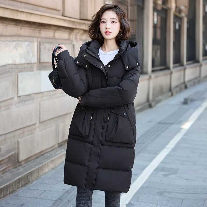 Winter New Mid-length Jacket Warm Thickened Long Over-the-knee Female Coat Waisted Hooded White Duck Down Jacket for WomenX241019