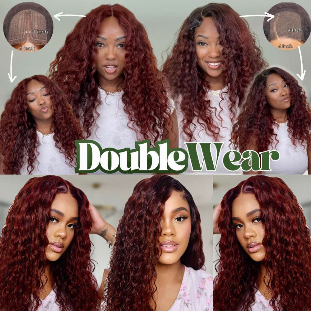UNICE 2-in-1 With 2 Closures Water Wave 4x4 Glueless Human Hair Black Cherry & Reddish Brown Double Wear Lace Wig
