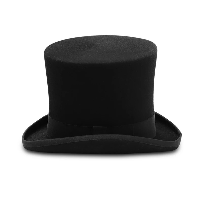 GEMVIE 17cm 100% wool felt mens top hat cylindrical high hat top crazy hat party costume Fedora Magic Theater hat 241018