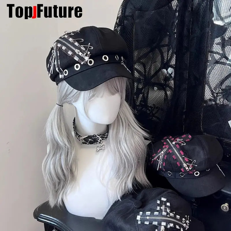 Wholesale custom womens Harajuku Gothic Lolita beret Y2K girls steampunk zipper handmade sun hat 241018