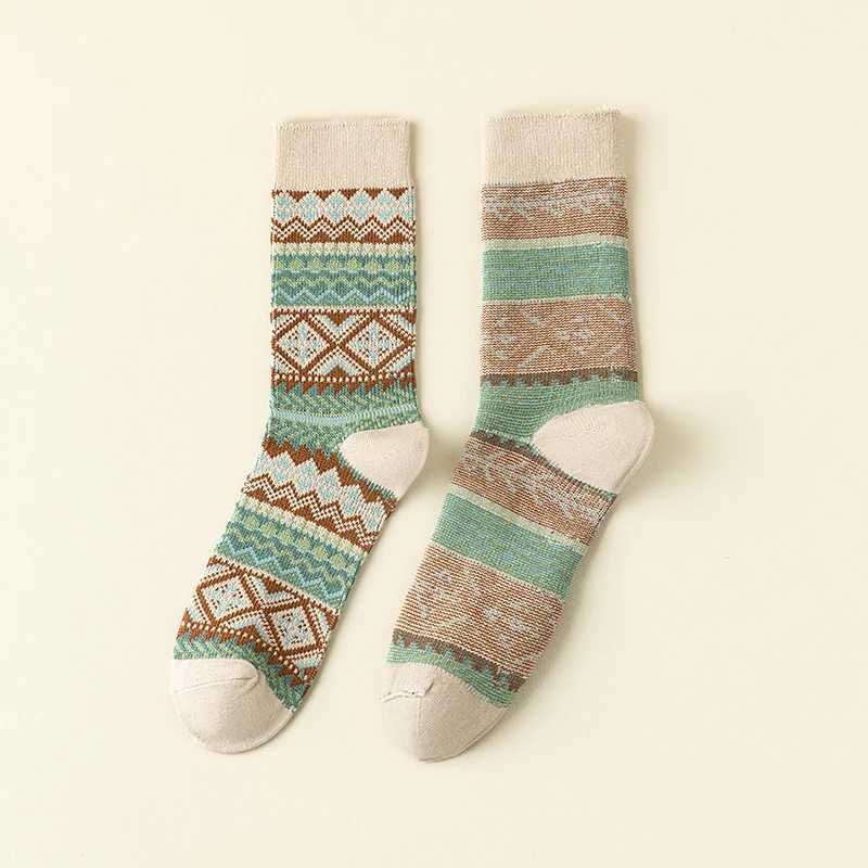 Socks mens autumn and winter in the tube cotton socks double needle double road retro national wind thicken sweat-absorbing odoXJ241019