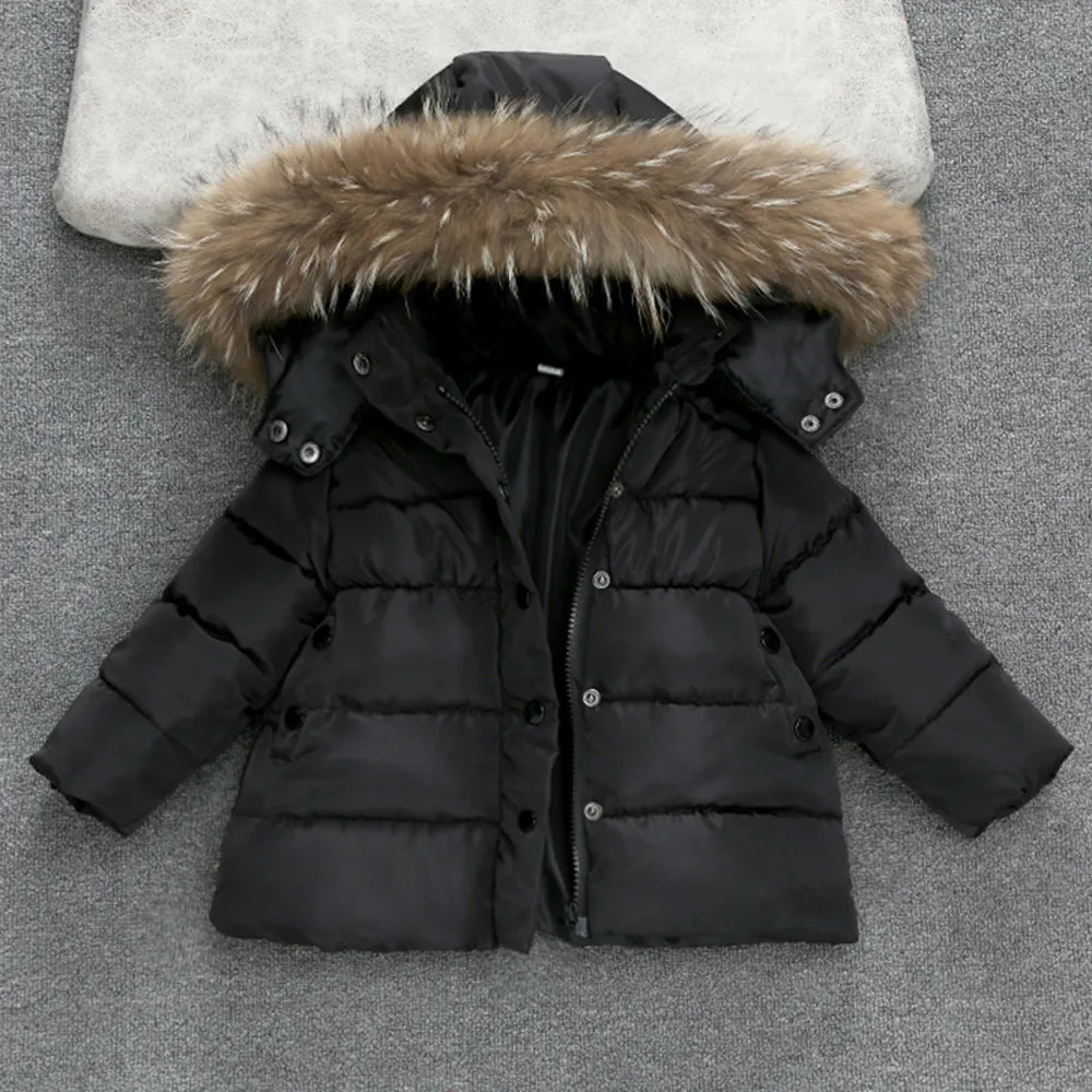 26 Years Autumn Winter Boys Jacket Warm Fur Collar Fashion Baby Girls Coat Hooded Zipper Outerwear Birthday Gift Kids Clothes 241018