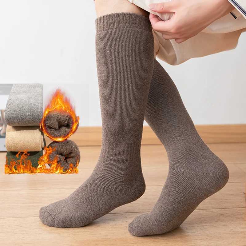 1Pairs Wool Knee-high Stockings Mens Winter Thicken Warm Harajuku Casual High Sock Soft Comfortable Breathable Long Socks ManXJ241019
