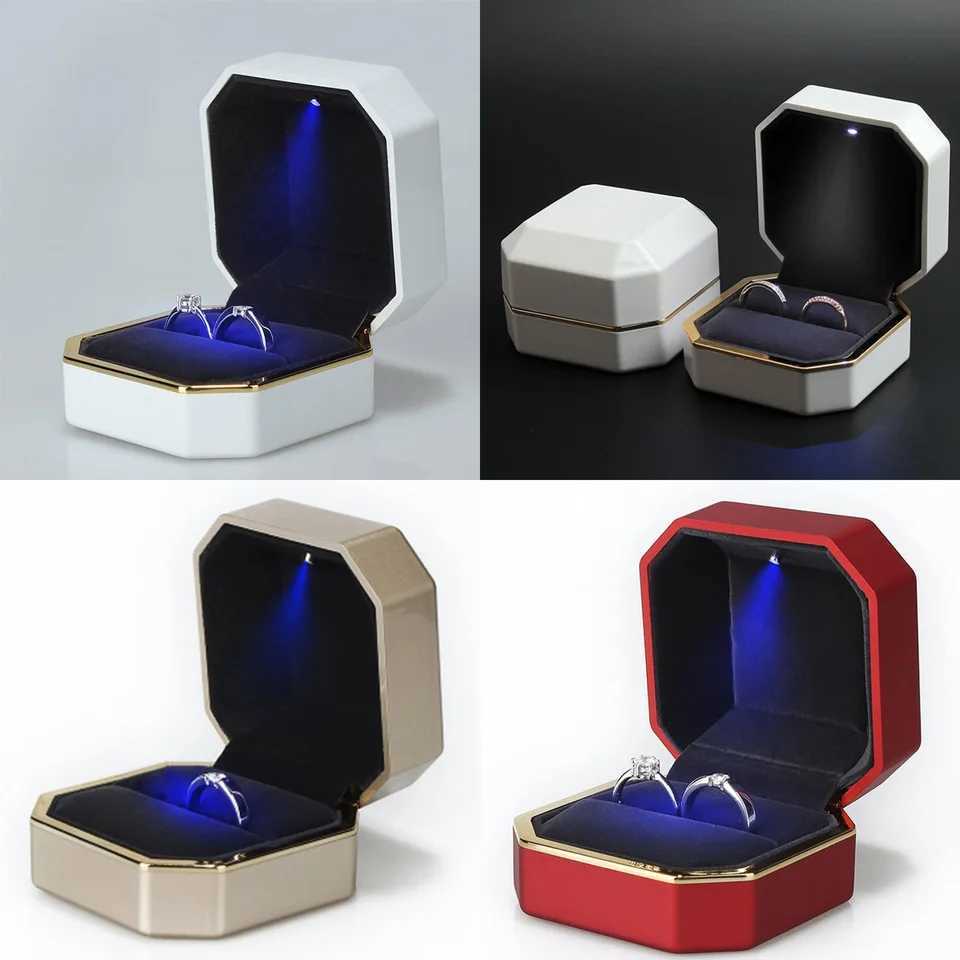 Luxury jewelry couple ring box with LED lights used for engagement and wedding ring boxes holiday and birthday jewelry ring display gift boxes W241019