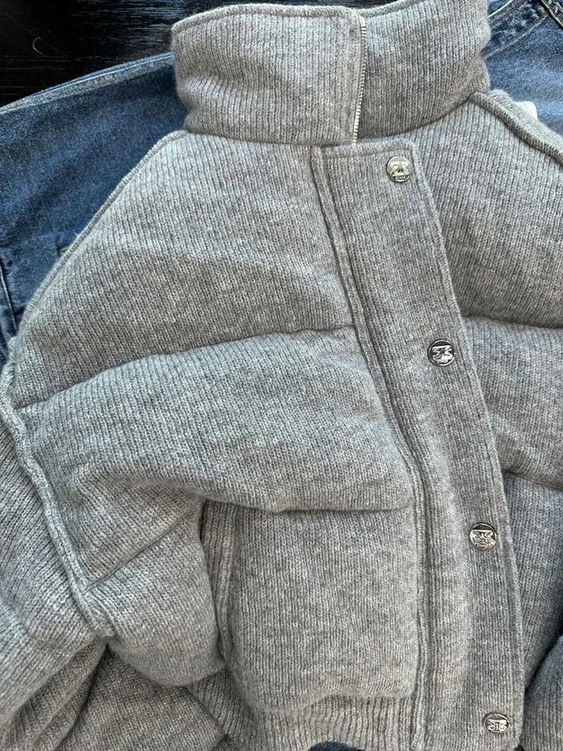 Women's Down Parkas GIDYQ Winter Grey Warm Parkas Womens Y2k Strtwear Solid Thick Puff Jacket Korean Loose Zipper Casual Cutting Coat New Y241019